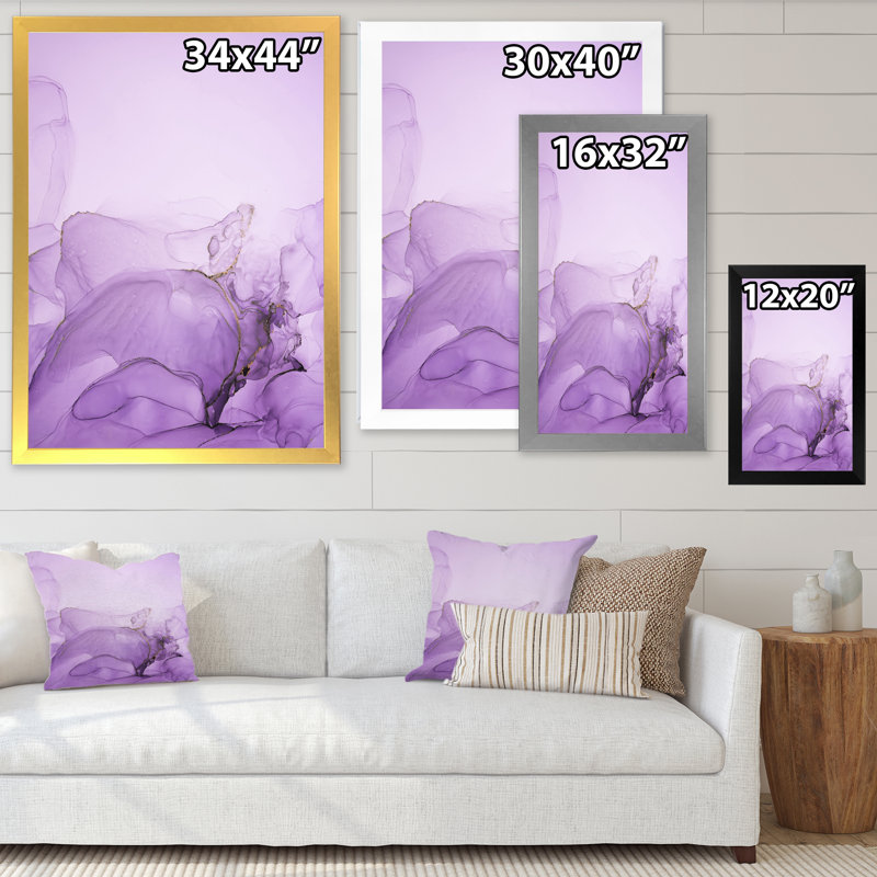 Art luxueux sur toile marbré mauve de luxe III, Toile avec cadre photo doré, H 12 po x l 8 po x P 1 po
