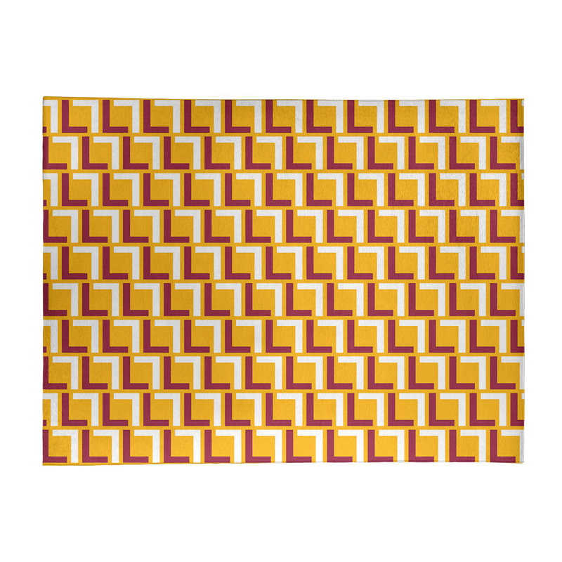 Tapis géométrique jaune / rouge / blanc, Rectangle 9 pi x 12 pi