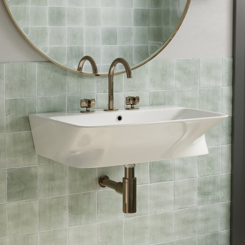 Los Flexi 24" x 17" White Ceramic Wall-Mounted Rectangular Bathroom Sink with Rear Overflow and Three Widespread Faucet Holes for Small Spaces