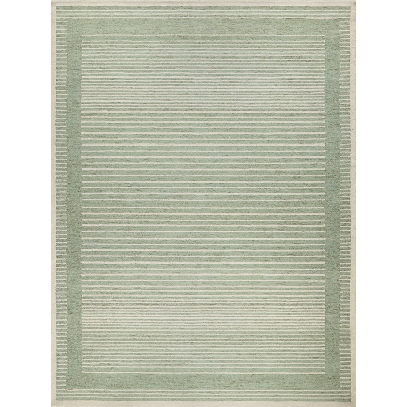 Dusseldorf Handmade Hand Tufted Sage Green/Ivory Area Rug, Rectangle 9' x 12'