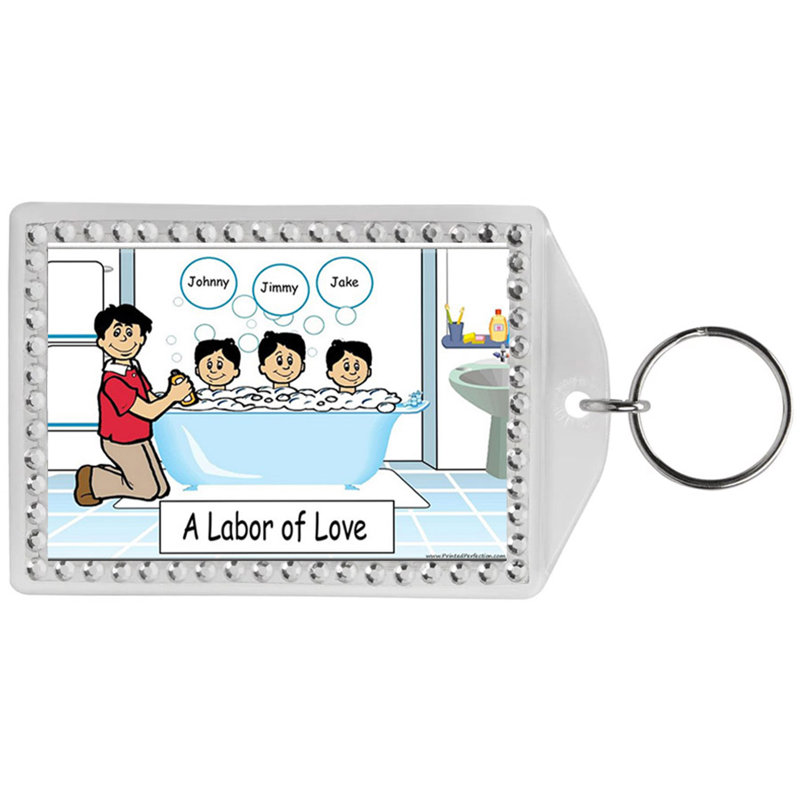 Personalized Name That Toon Tub Time Dad 3 boys Rhinestone Bordered Key Chain, Yes