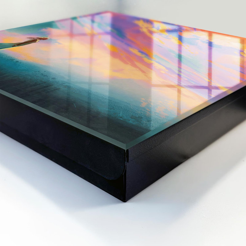 Key storage box, Opens to the left, 30x30x5, Black, Colorful sky above the figure, 