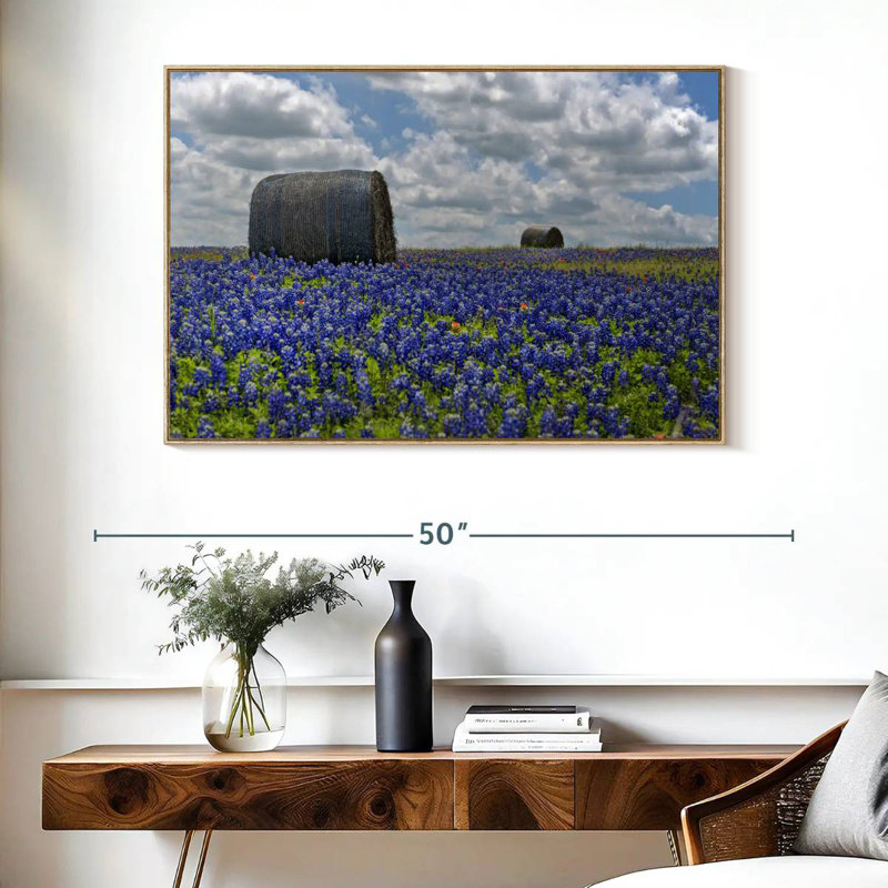 Texas Bluebonnets, Cadre flottant en bois naturel, 40 po x 27 po