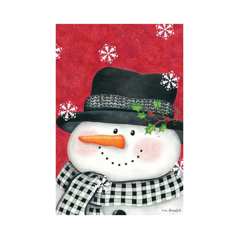 Holly And Black Plaid Snowman by Lisa Kennedy - Wrapped Canvas Print, 20.32 cm H x 30.48 cm W