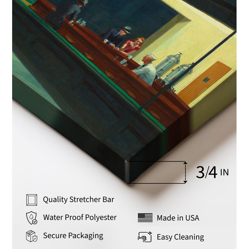 Edward Hopper - Nighthawks, Unframed, Canvas, 11"H x 14"W