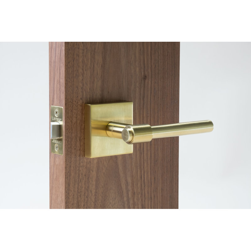 Flat Single Dummy Door Lever with Square Rosette, Satin Brass