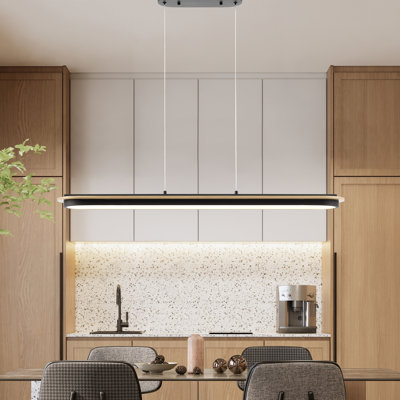 Lustre incurvé linéaire noir et bois satiné