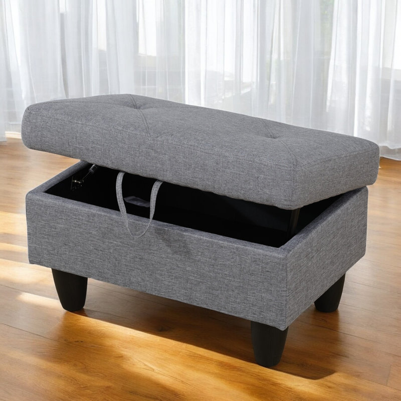 Orella Marlinda 28.5" Wide Upholstered Rectangle Tufted Flip Top Storage Ottoman, Diamond Gray Linen