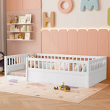 Children's solid wood platform bed with safety rails
