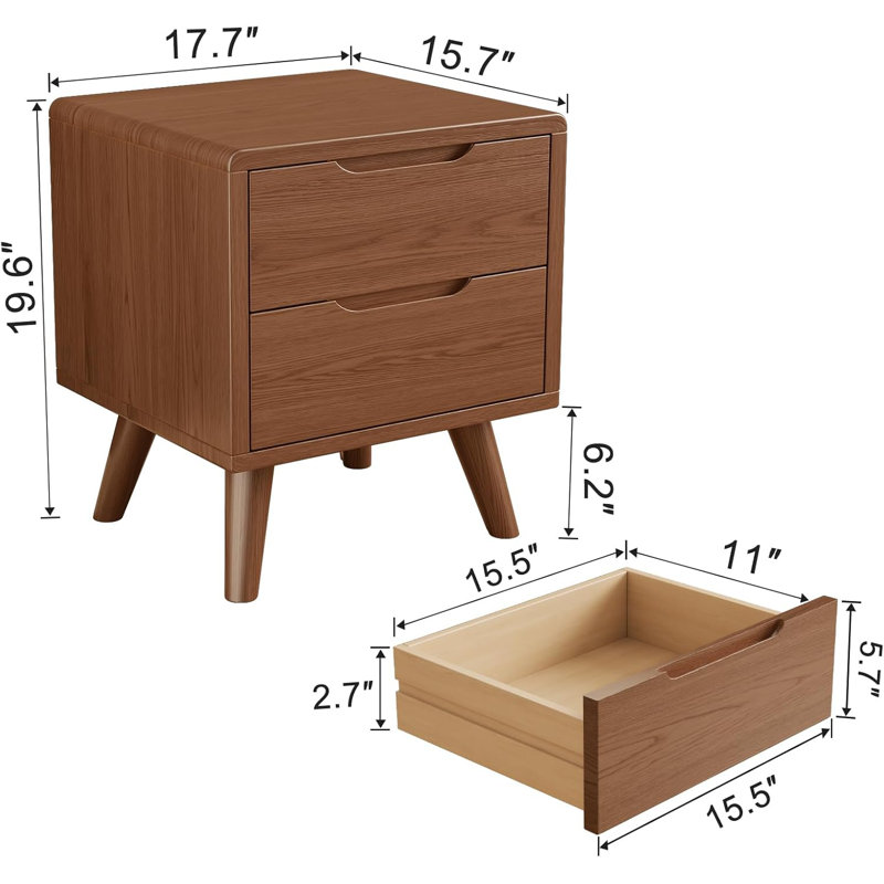 Table de chevet moderne Mid Century, table de chevet en bois massif avec beaucoup de rangement, design multifonctionnel pour la chambre à coucher, le salon et le bureau