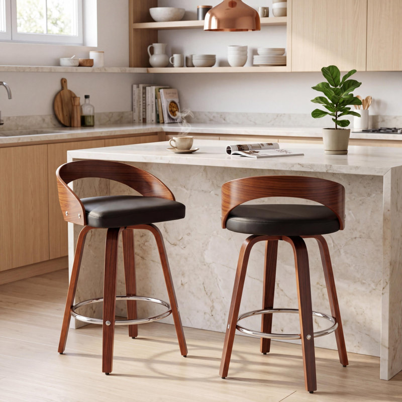 Ensemble de 2 tabourets de bar, tabourets de bar pivotants à dossier bas, chaises de bar en bois avec coussin moelleux, Noir