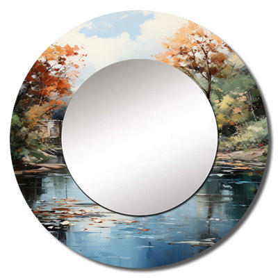 Beige Bridge Impressionist Waterscape An - Bridges Unique Wall Mirror, Traditional Round Mirror, Printed Metal Art