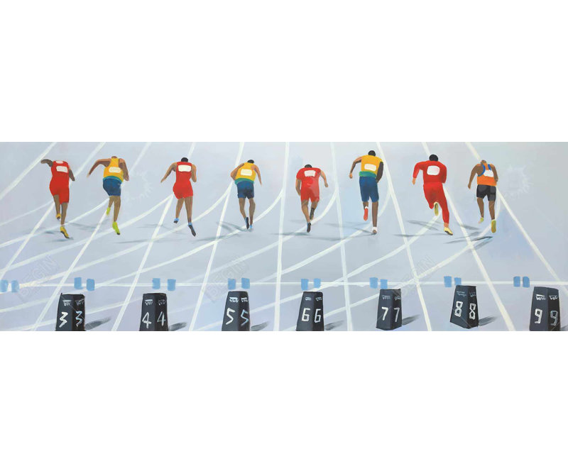 Toile contemporaine bleue sport | Course de 10 mètres décoration intérieure