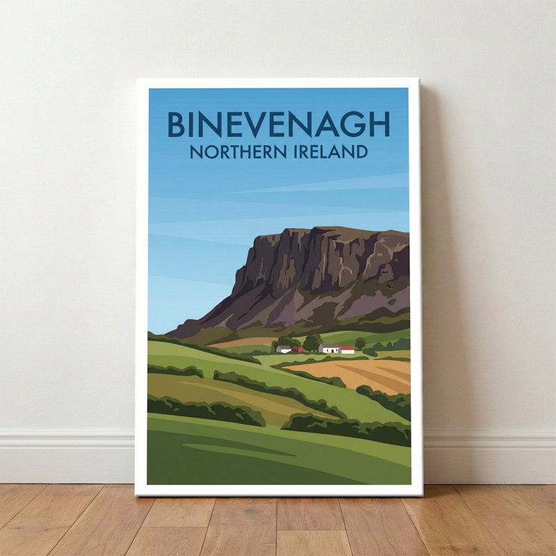 Binevenagh, Northern Ireland - Romantic Cliff-top Travel Poster. Giclee Print On Wrapped Canvas. Wall Art, Home Decor - Natural Landmarks, Northern Ireland - Wrapped Canvas Print