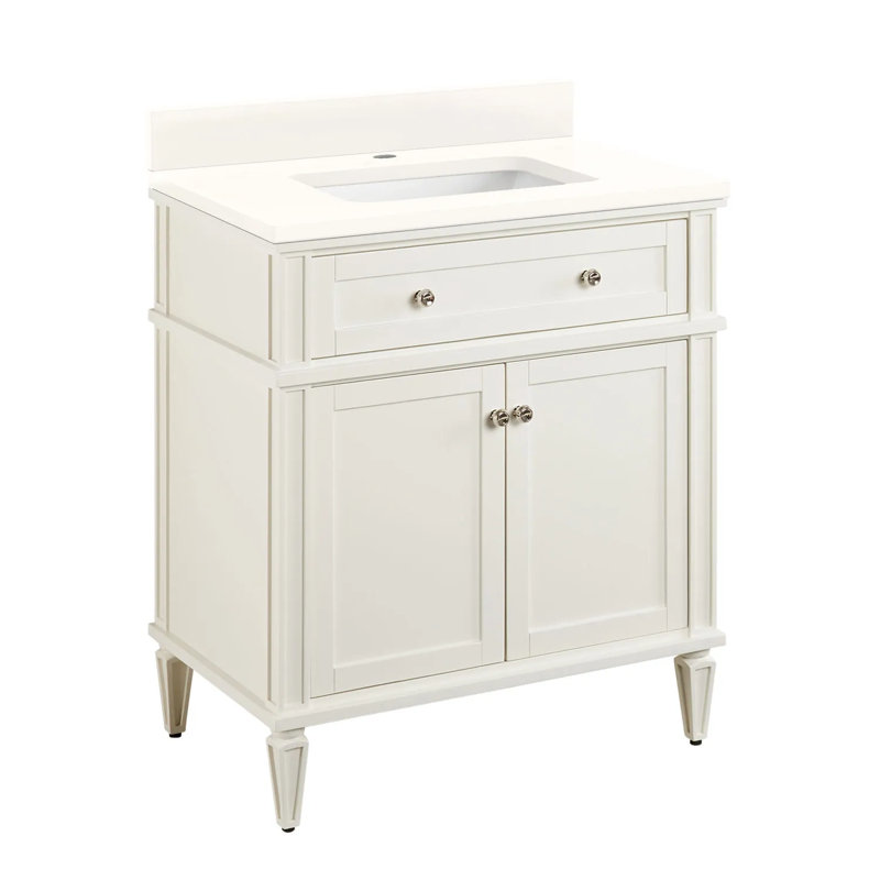 Ensemble de meuble-lavabo simple 30 po avec lavabo sous-comptoir rectangulaire Elmdale, Quartz blanc arctique, Blanc doux