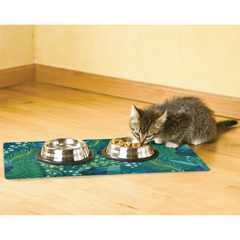 Napperon pour animal de compagnie, tapis d'alimentation pour chien et chat - Tissu absorbant, envers imperméable, antidérapant, lavable à la machine (vert Lulu) (12 po x 20 po) (fabriqué aux États-Unis)