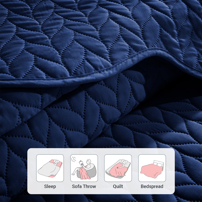 Oxford Microfiber Embossed Lightweight Comforter Set with Pillow Shams, Blue, King Comforter + 2 Standard Shams