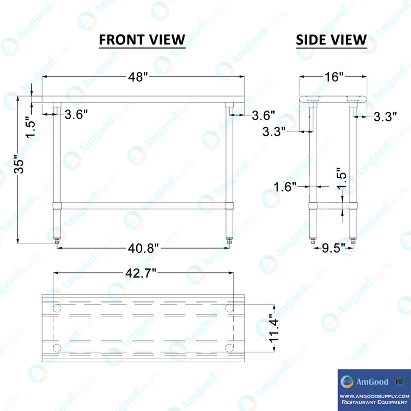 16 po X 48 po Table en acier inoxydable