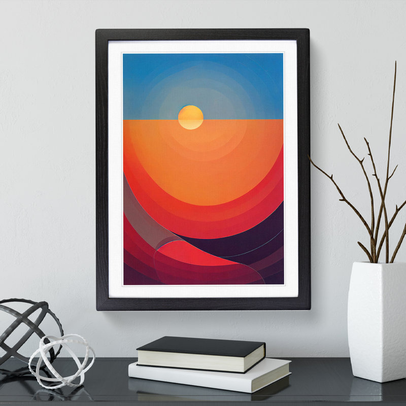 Enlightened Abstract Sunset - Single Picture Frame Print, 64cm H x 46cm W, Black