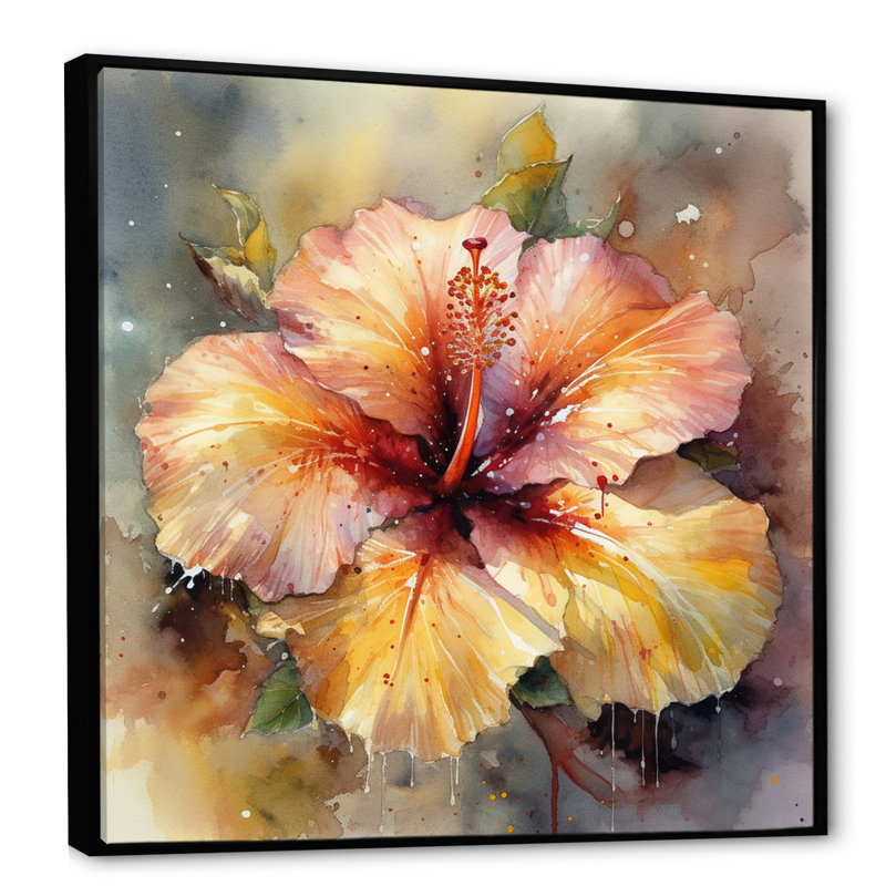 Rudell Hibiscus Euphoria sur toile, H 16 po x l 16 po x P 1 po, Cadre flottant noir