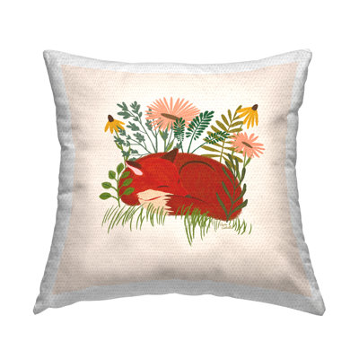 Coussin d'extérieur imprimé Stupell Industries Sleeping Fox parmi des marguerites par Carrie Cantwell