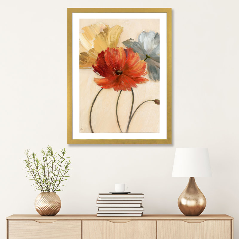 «Poppy Palette I» par Nan - reproduction d'art, H 32 po x l 24 po x P 1 po, Papier encadré doré