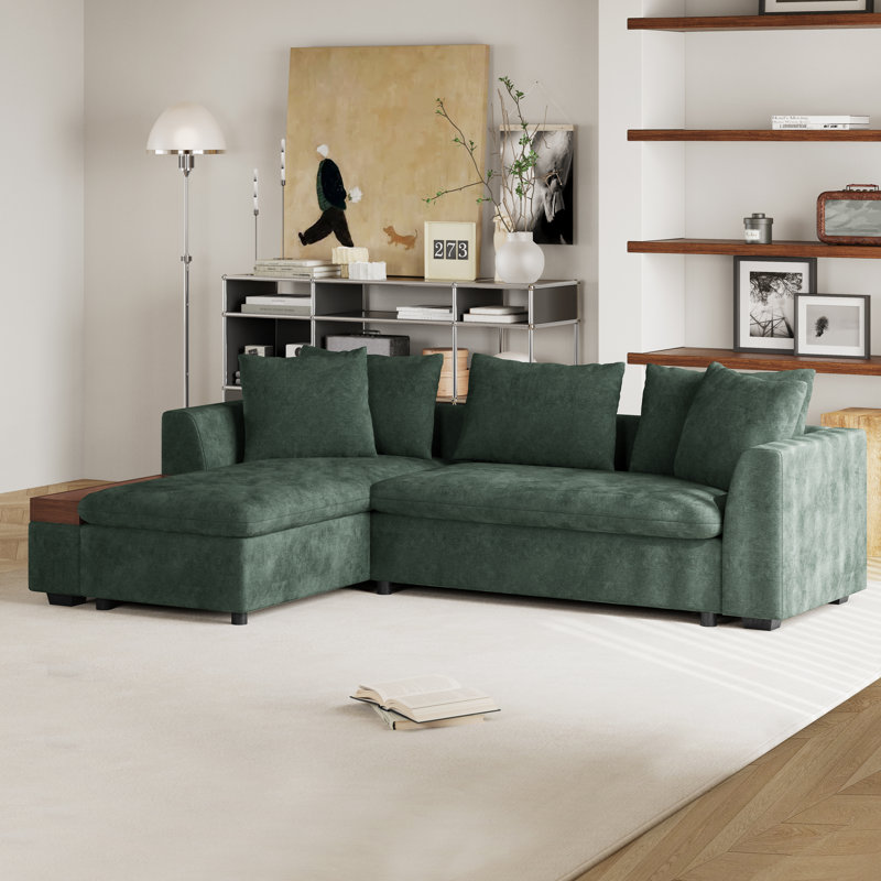 93.7'' L-shaped Chenille Upholstered Sectional Sofa With Left-facing Chaise And Built-in Wooden Storage Compartment