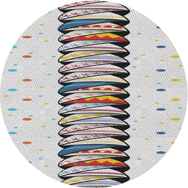 Tapis beige / rouge / bleu Power Loom, Rond 3 pi