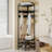 Black Industrial Corner Hall Tree, 4-Tier Coat Rack with Shoe Storage, 8 Movable Hooks & 2 Shelves