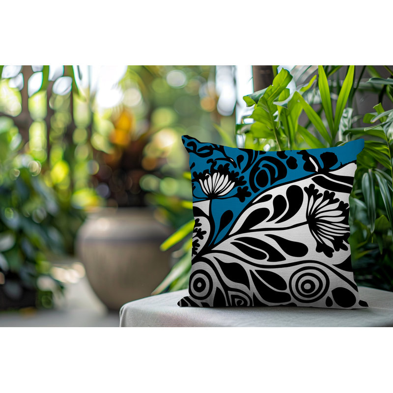 Oreiller carré réversible intérieur / extérieur floral Gina, Turquoise, Carré 15 po