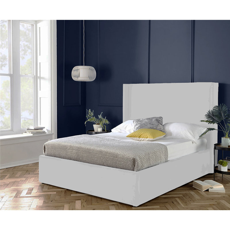 Plain Wing Kailua Upholstered Bed Frame - Plush Velvet Wingback with Sprung Slats, Double (4'6), White