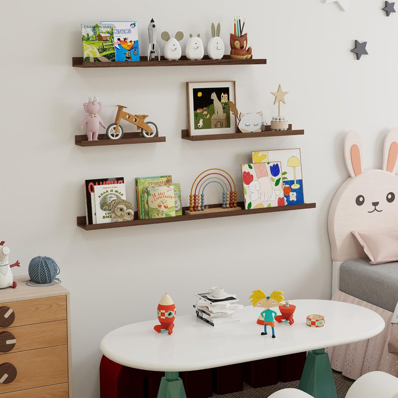Floating Picture Ledge Shelves Set Of 6, Wall Mounted Display Shelves With Lip For Photos, Books, And Decor, Space Saving Storage Solution For Living Room, Bedroom, Kitchen, And Nursery