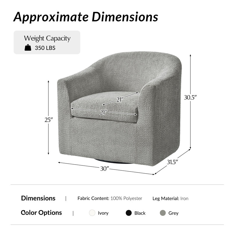 Ensemble de 2 fauteuils pivotants modernes pivotants l 30 po Auriya, Polyester gris