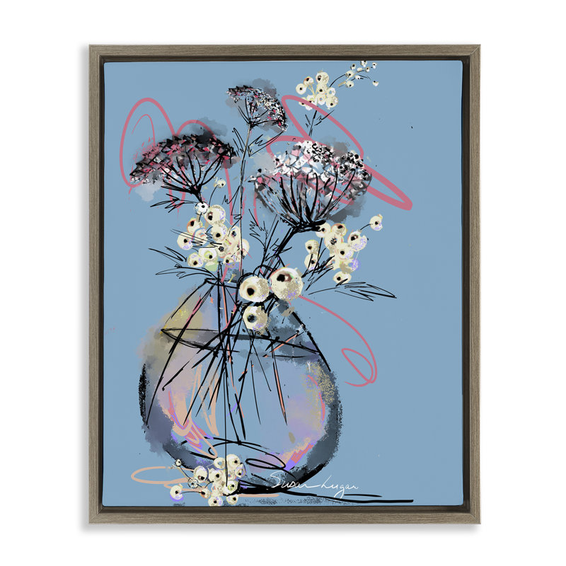 Cadre flottant abstrait dans un vase Snowberries, design par Susan Lugar, H 31 po x l 25 po, Cadre flottant orme Montalcino