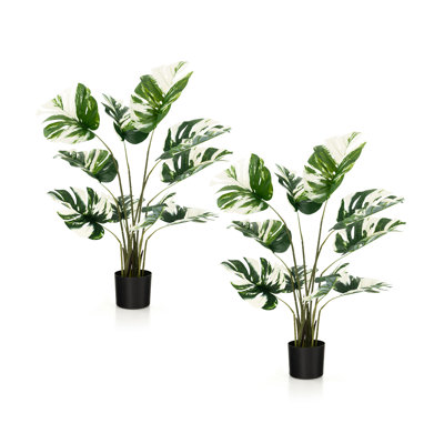 2- Piece 4 Ft. H Green Indoor Outdoor Decorative Artificial Monstera Deliciosa Tree Plant In Pot