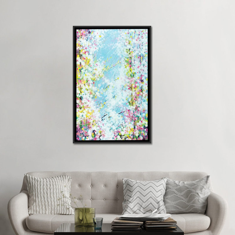« fleur avec un bleu ciel doux », reproduction d’impression sur toile, H 26 po x l 18 po x P 1,5 po, Toile avec cadre noir