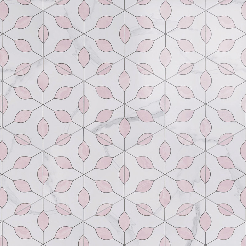 Alicante  Hexagon 7.88 In. X 9.45 In. Matte Porcelain Floor And Wall Tile, Pink