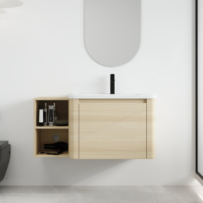 Narnby 40'' Wall-Mounted Single Bathroom Vanity With Ceramic Top