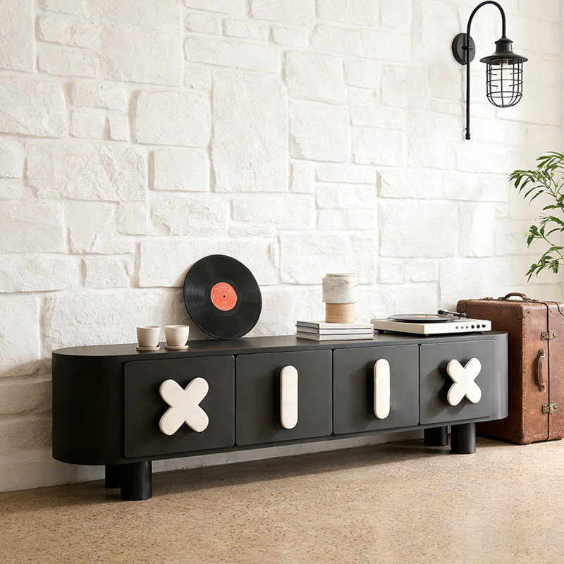 Meuble télé de rangement élégant, H 20,86 po x L 70,86 po x l 14,96 po, Noir