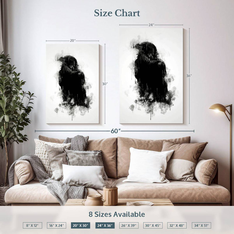 Brampt Crow Raven Black And White, 36" H x 24" W