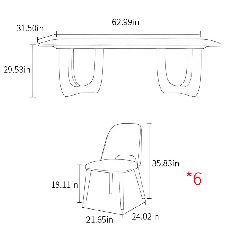 Italian style home rectangular dining table sets, 29.53"H x 62.99"L x 31.5"W