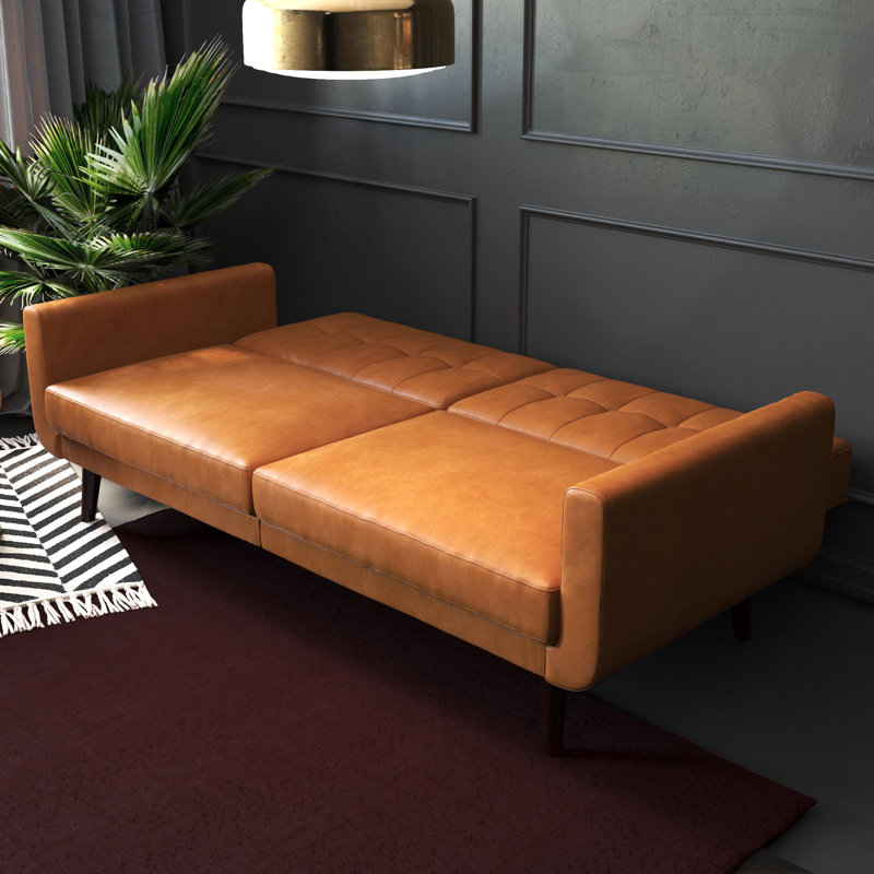 Gaige 78.5" Faux Leather Convertible Sofa/Futon, Camel Faux Leather