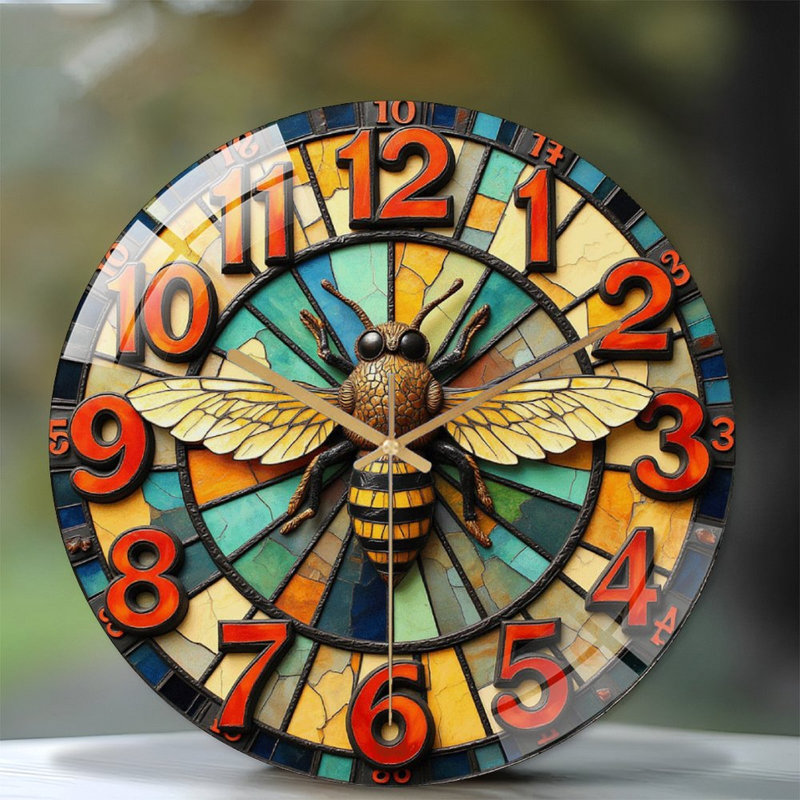 Horloge murale abeille en verre rétro Artisan Home Decor - horloge murale moderne en verre 12 po