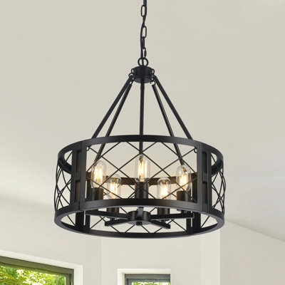 Napeague 5 - Light 19.7-inch Dimmable Drum Chandelier with Distressed Grain Accents