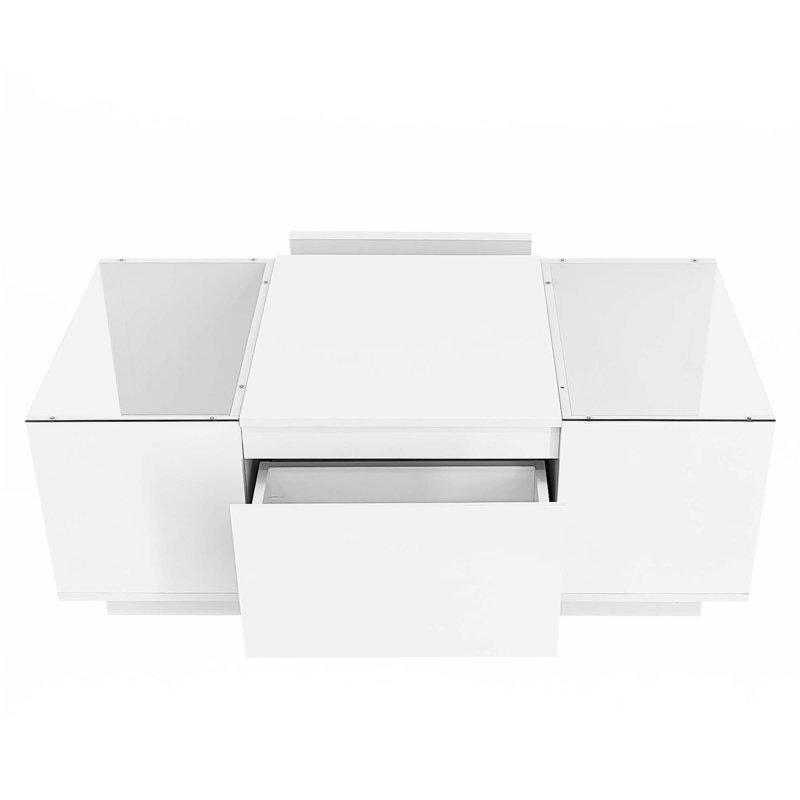 Table basse à DEL, table centrale avec finition ultrabrillante et plateau en verre