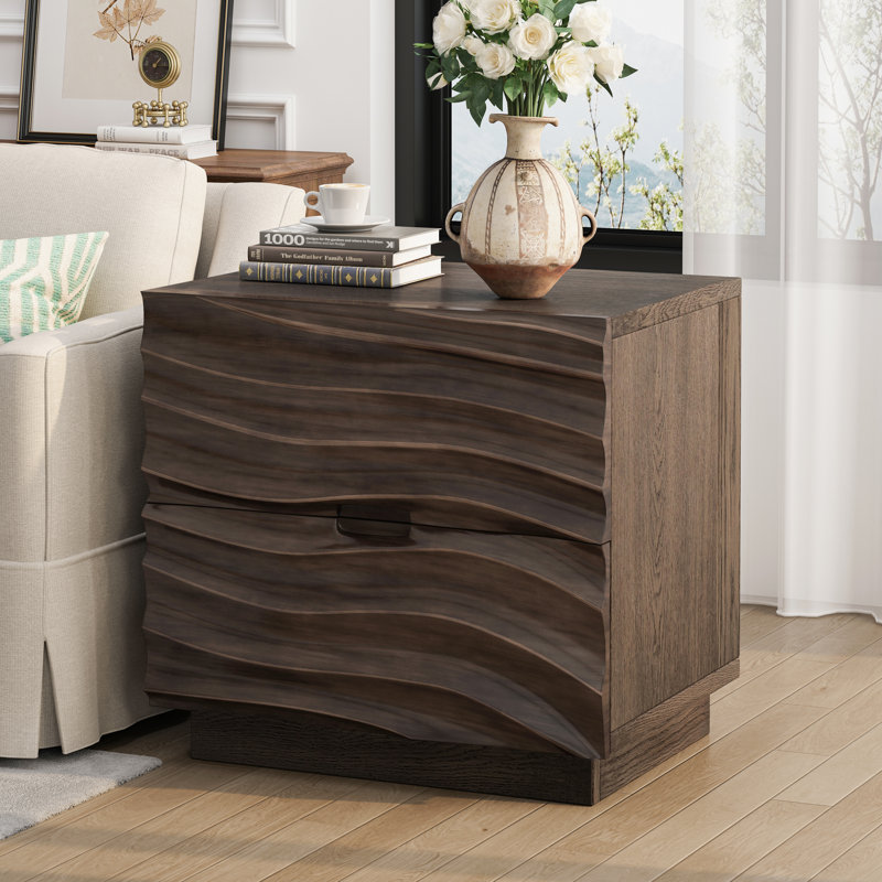 Tables de chevet 2 tiroirs en bois massif, Brun, Individuel