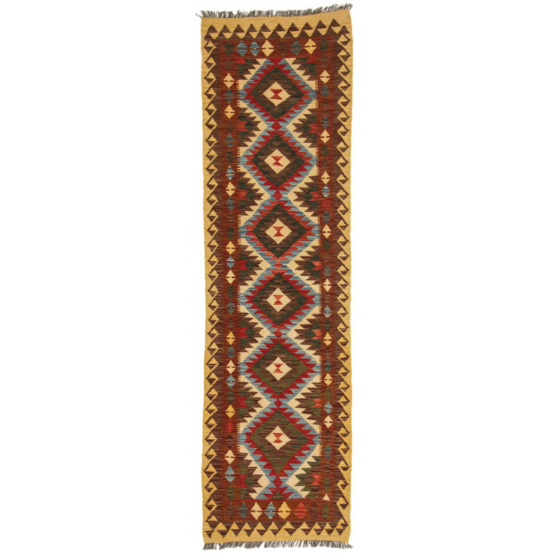 Runner Geometric Wool Hand Woven 82cm X 294cm Area Rug