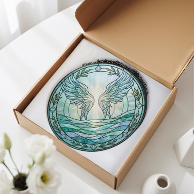 Angel Wings Stained Glass Window Panel，7.8H