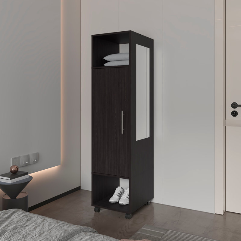 Armoire Summit en mélamine avec miroir, porte et rangement ouvert, Noir, noir, noir, noir