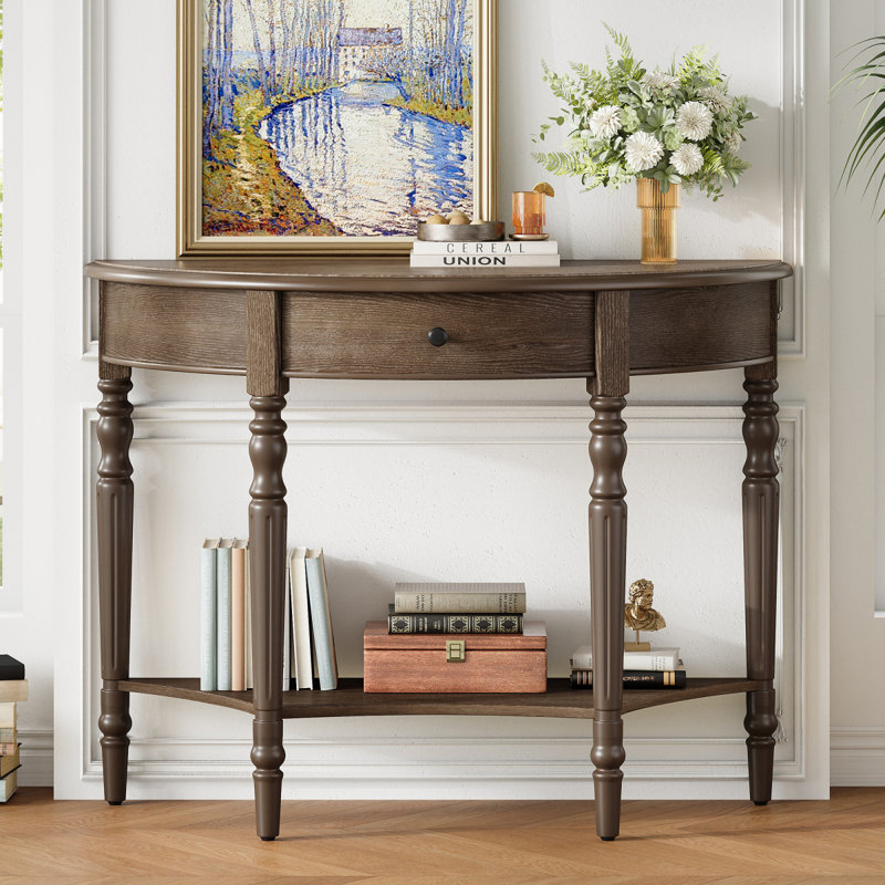 Console Trexm Farmhouse demi-lune avec tiroir et étagère